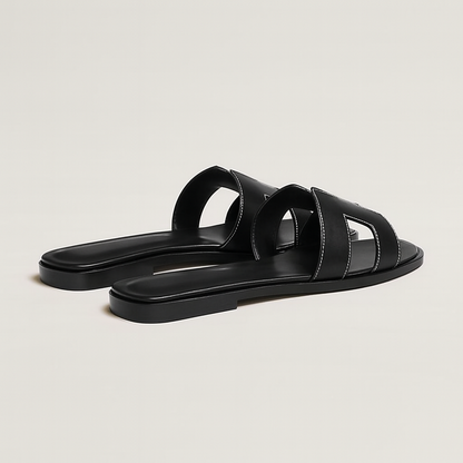 Black Flat Sandals for Women with Adjustable Straps and Ergonomic Footbed – Stylish Cut Out Design