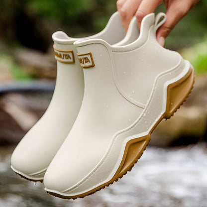 Black Waterproof Ankle Boots for Women - Trendy Orthopedic Rubber Boots with Comfort Support