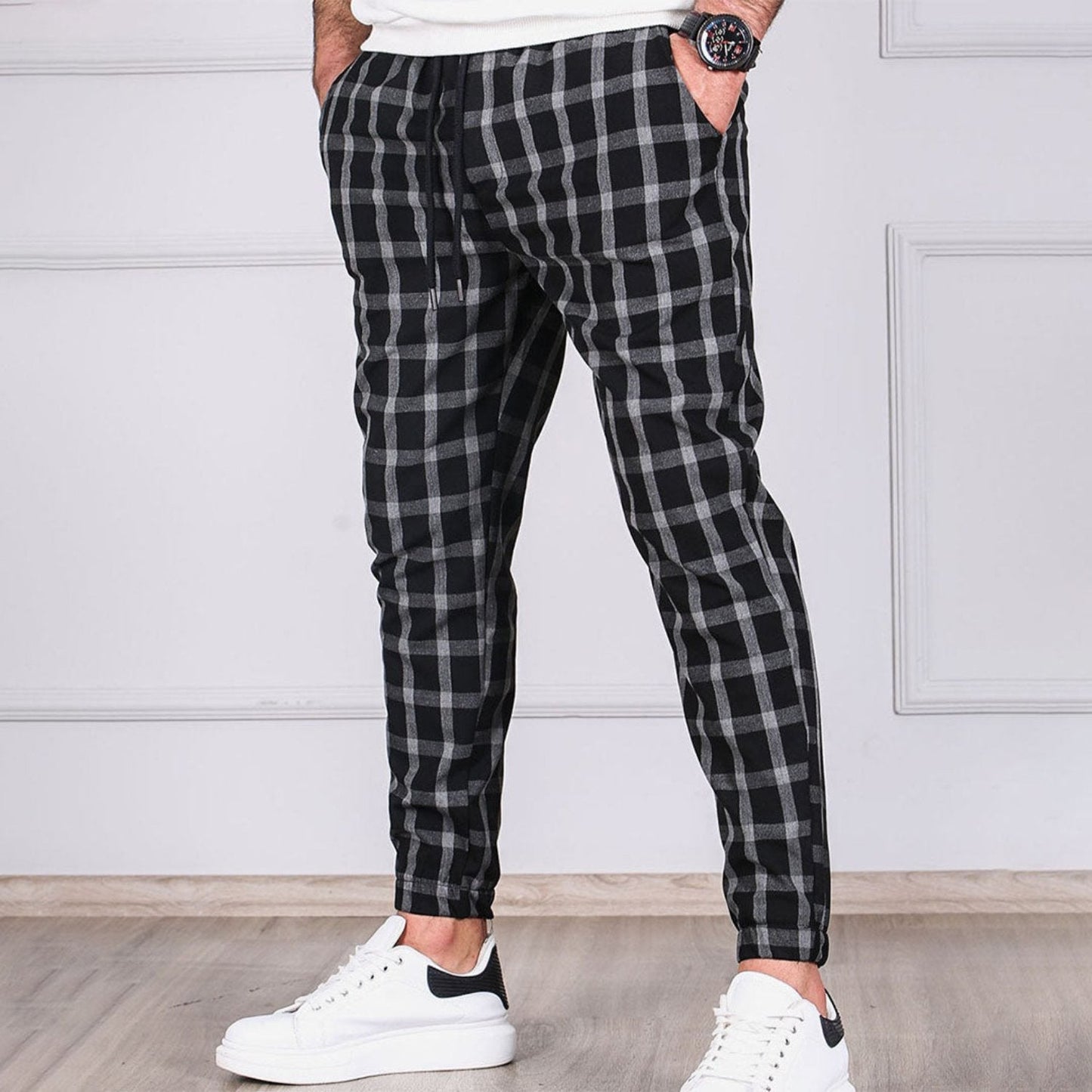 Relaxed Fit Men's Plaid Casual Pants