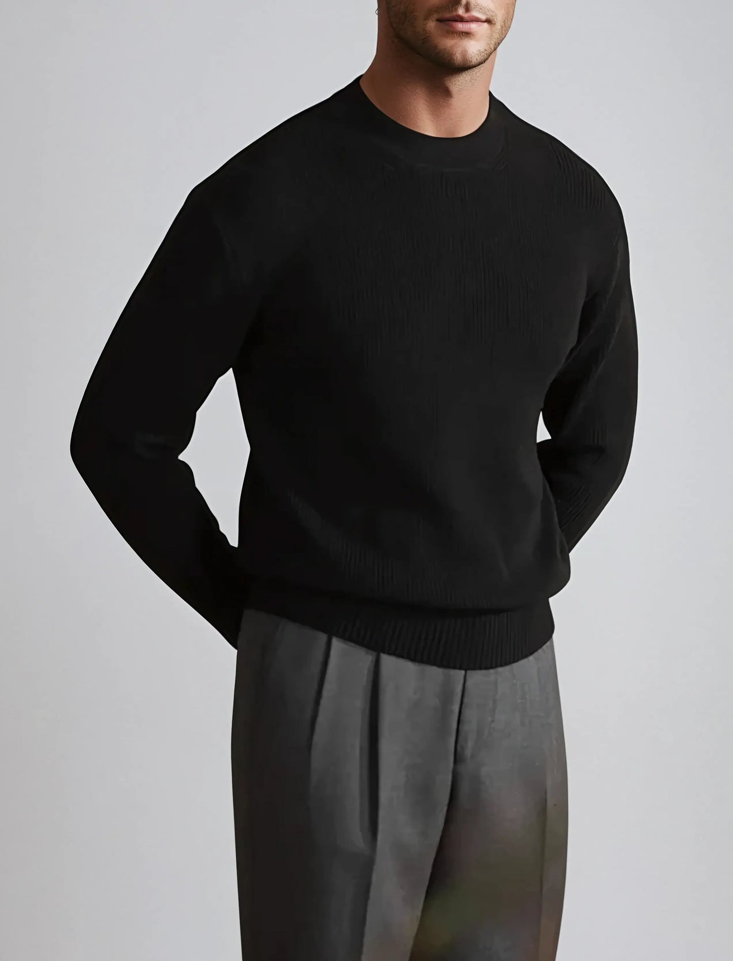 Gerald - Old Money Black O-Neck Jumper