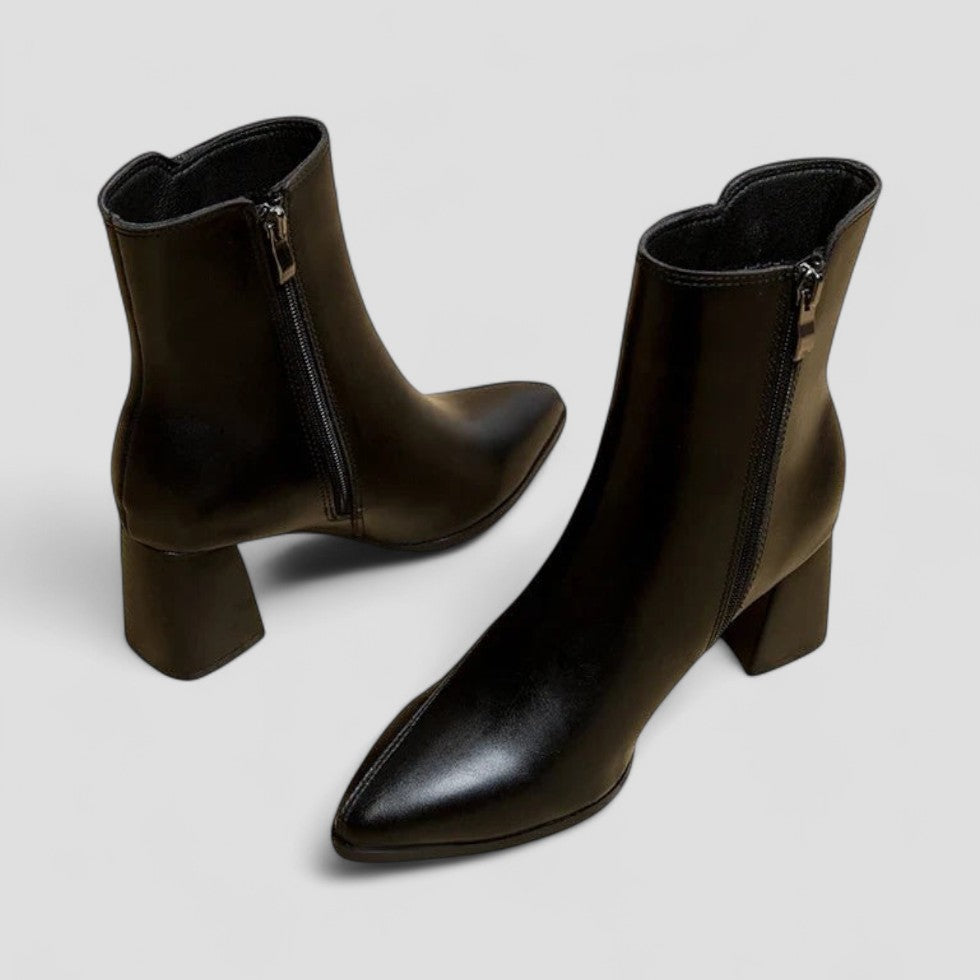 Block Heel Ankle Leather Boots for Women