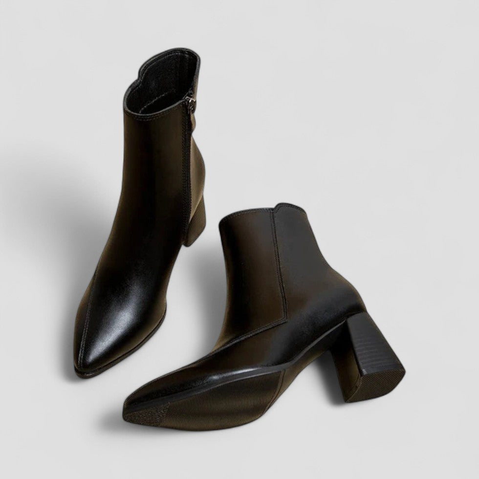 Block Heel Ankle Leather Boots for Women