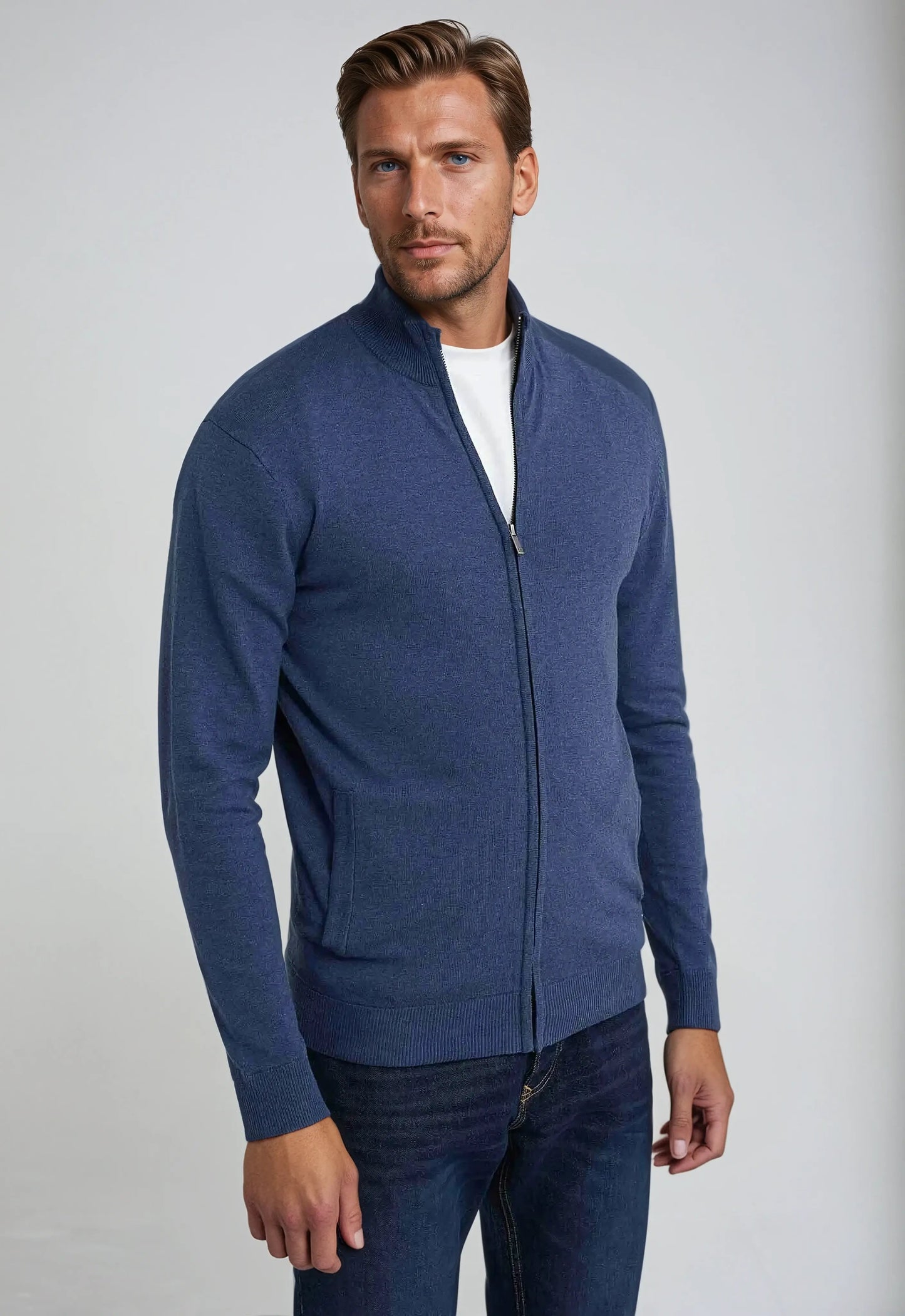 Ali - Classic Blue Zip-Up Sweater