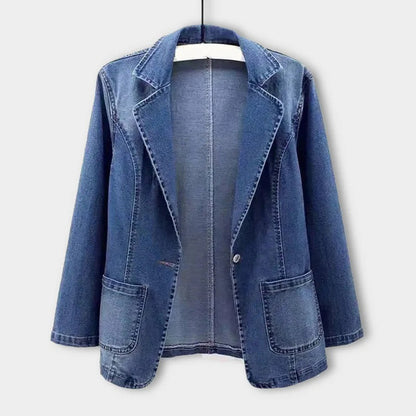 Classic Navy Blue Denim Jacket for Women - BritishElegance