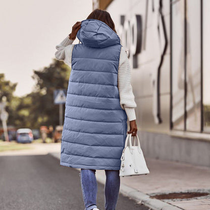 Dane | Women’s Long Bodywarmer – Stylish Oversized Padded Vest with Hood for Cold Days