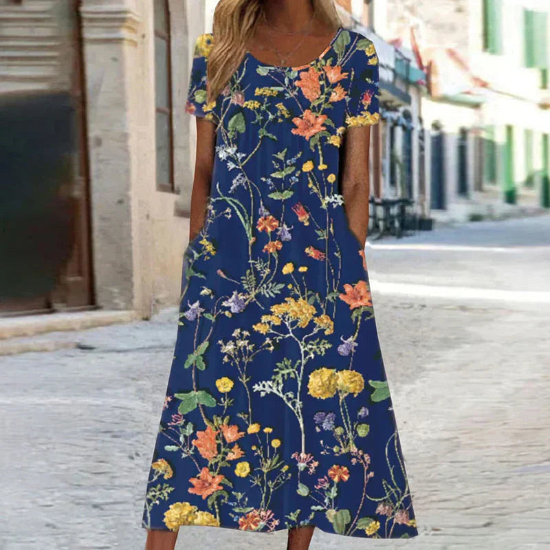 Beautiful Floral Tea Length Dress - BritishElegance