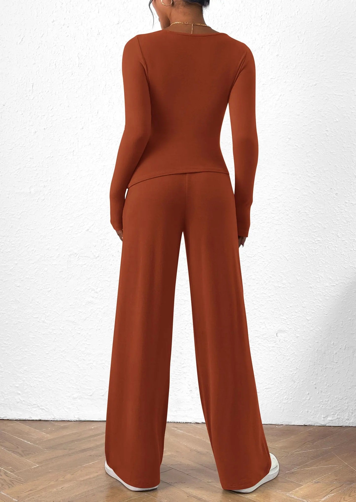 Long Sleeve T-Shirt Wide Leg Pants Casual 2 Piece Sets