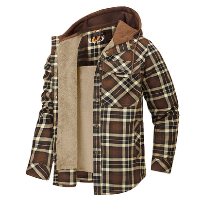 Men’s Hooded Plaid Fleece Lined Shacket