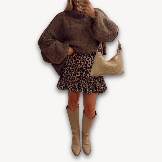 Women's Leopard Print Mini Skirt - Ruffle Hem Polyester Partywear