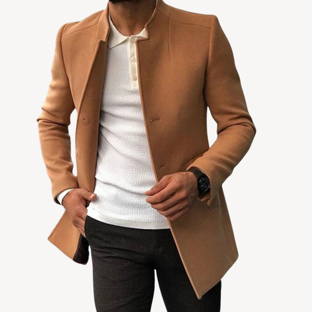 Men’s Minimalist Stand Collar Mid Length Peacoat