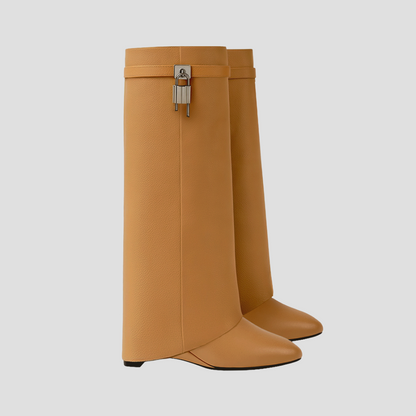 Women’s Fold-Over Leather Knee-High Boots