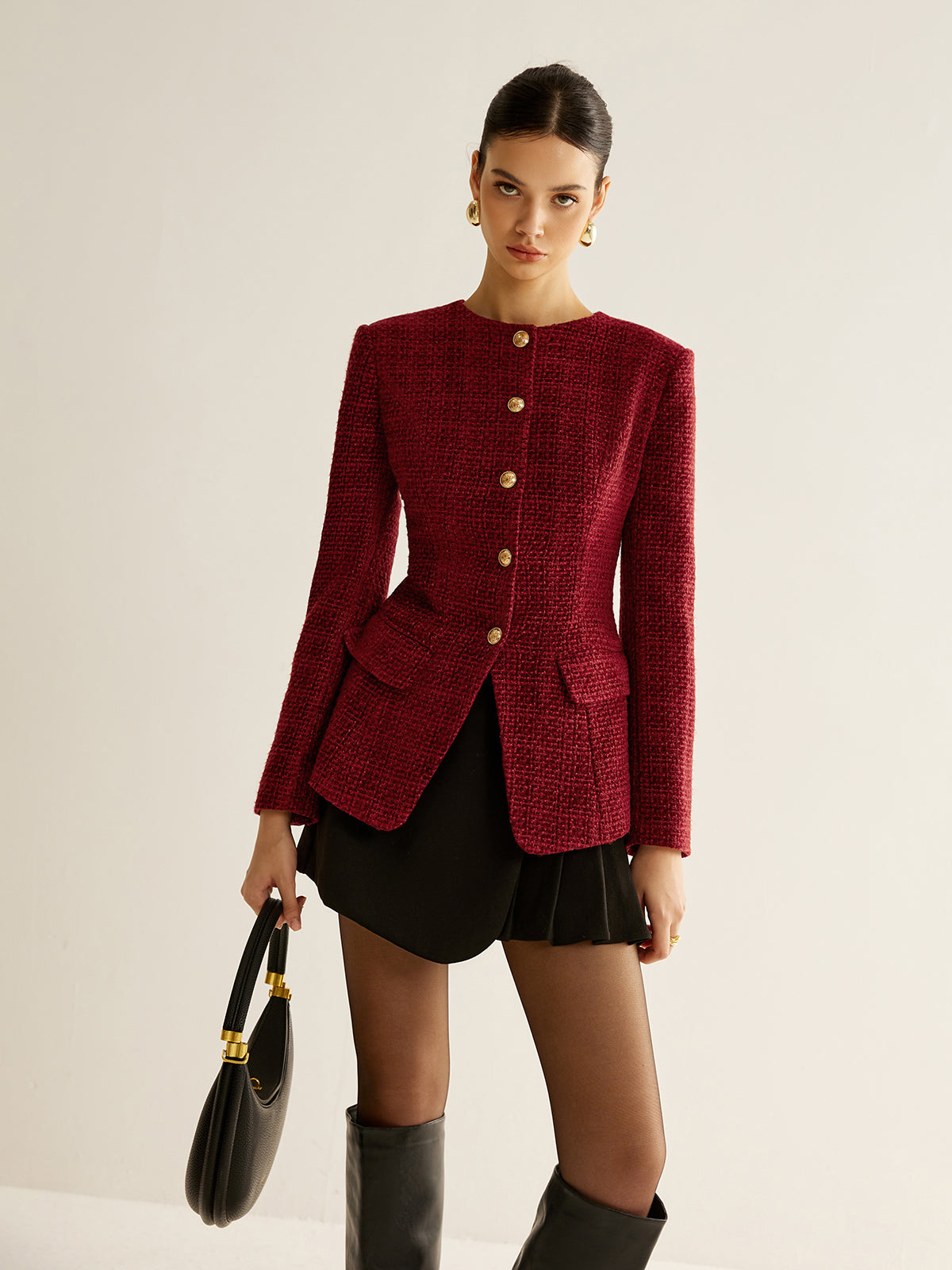 Leyla | Button Down Slit Tweed Blazer