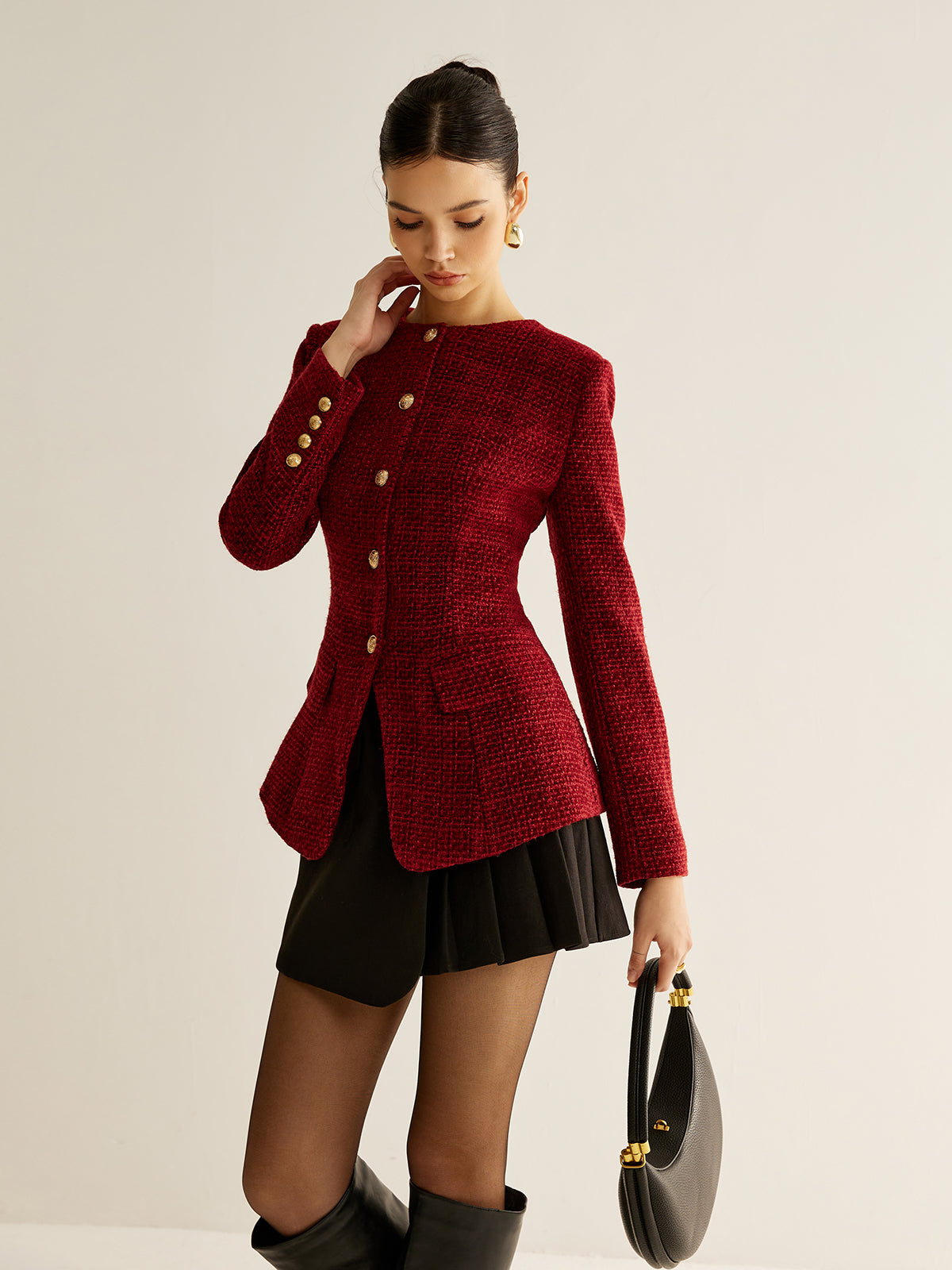 Leyla | Button Down Slit Tweed Blazer