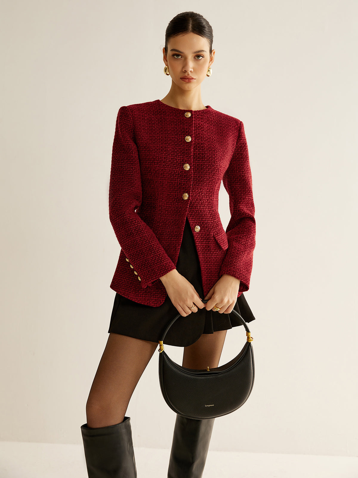 Leyla | Button Down Slit Tweed Blazer