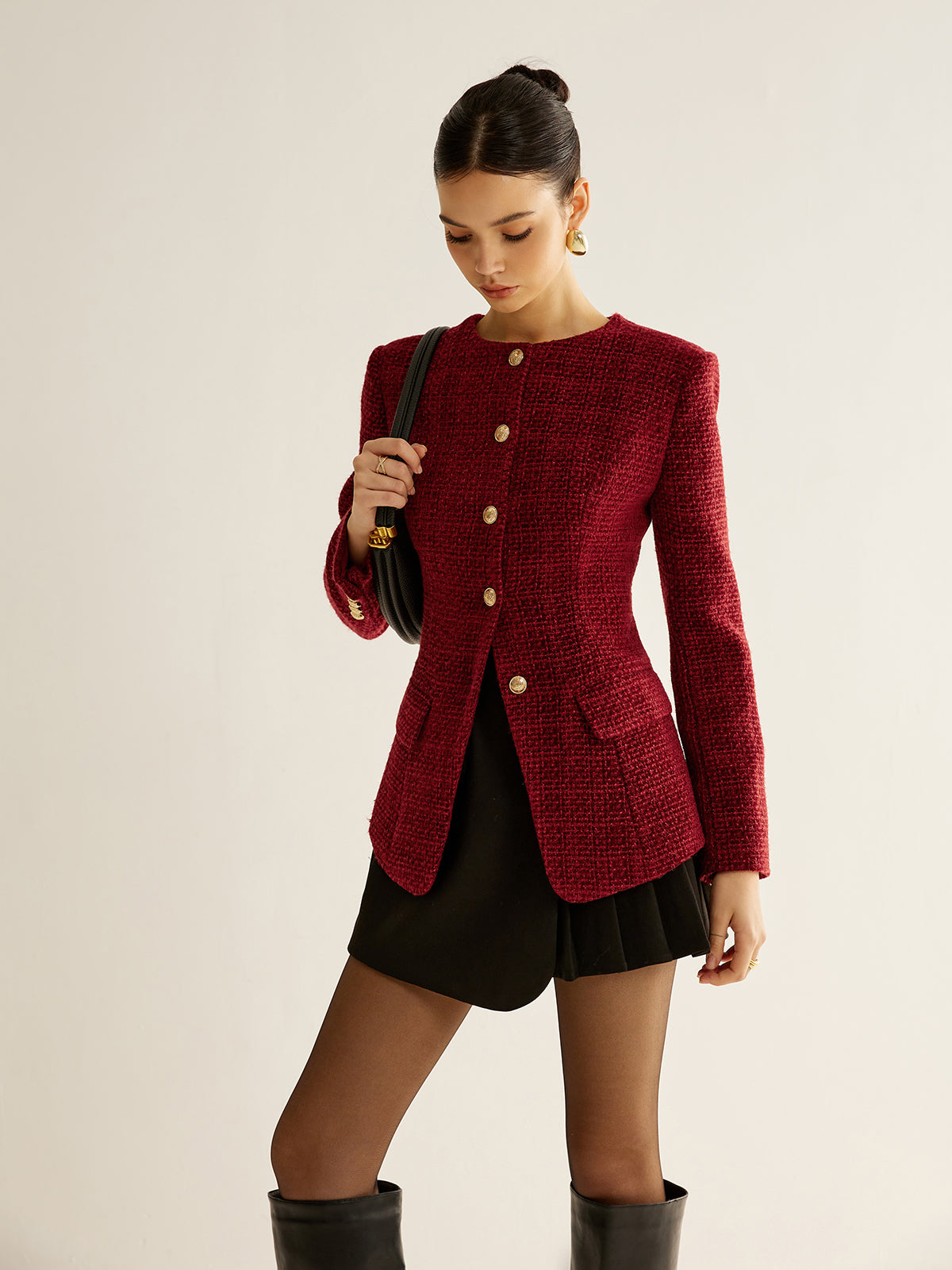 Leyla | Button Down Slit Tweed Blazer