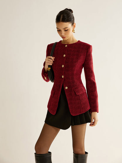 Leyla | Button Down Slit Tweed Blazer