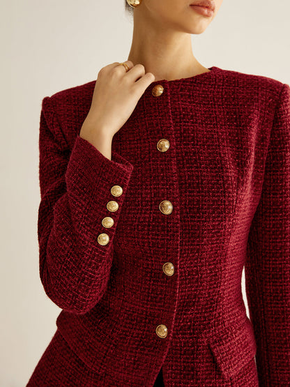 Leyla | Button Down Slit Tweed Blazer