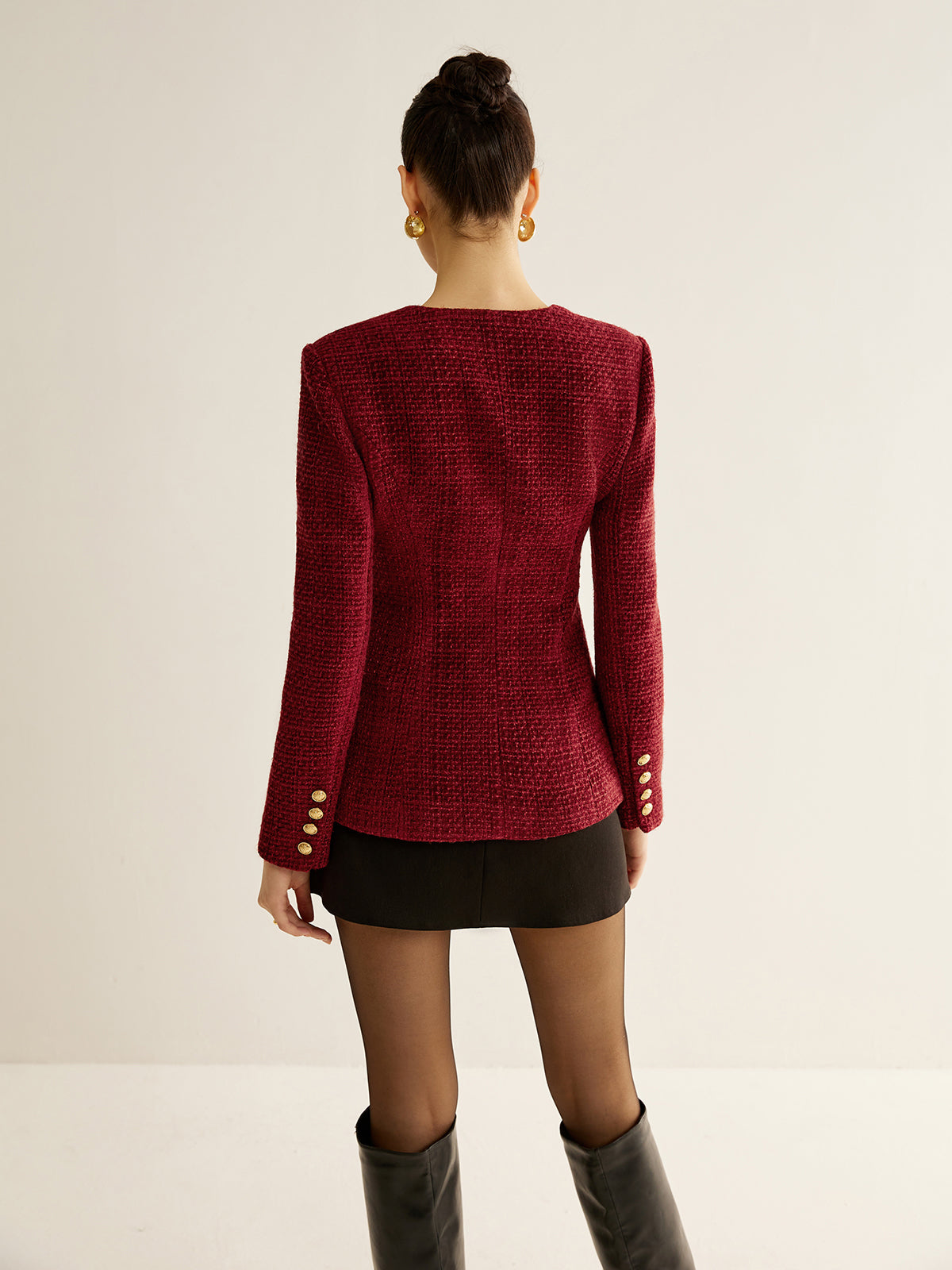 Leyla | Button Down Slit Tweed Blazer