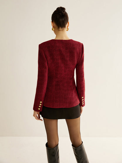 Leyla | Button Down Slit Tweed Blazer