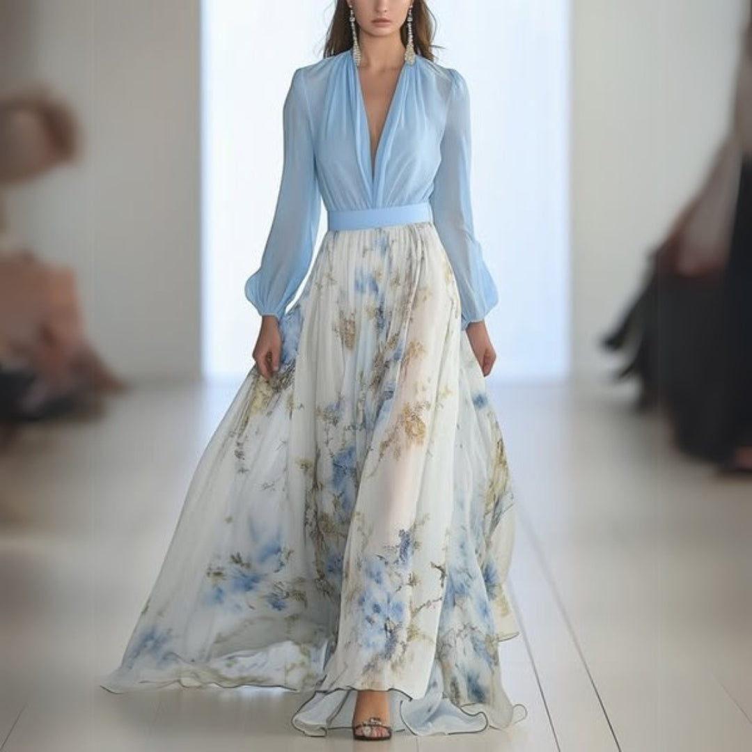 Beautiful Flower Long Evening Dress - BritishElegance
