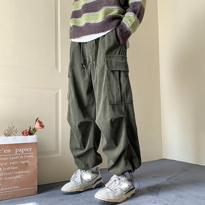 Relaxed Fit Corduroy Cargo Pants for Men