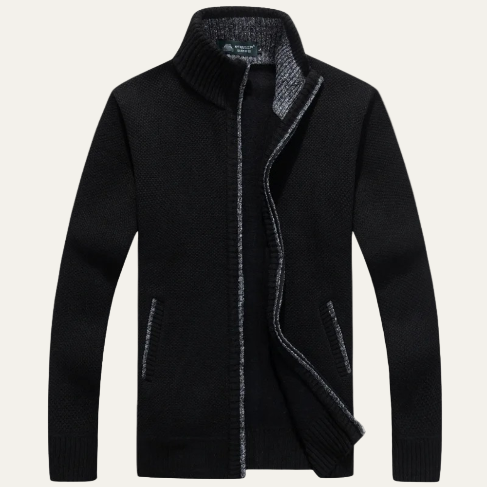 Men’s Mock Neck Textured Knit Full Zip Fleece Lined Jacket