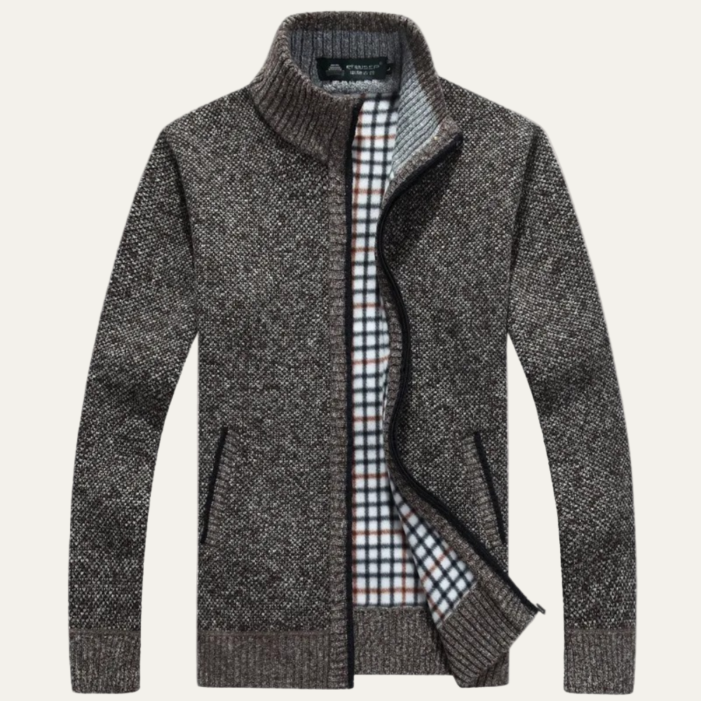 Men’s Mock Neck Textured Knit Full Zip Fleece Lined Jacket