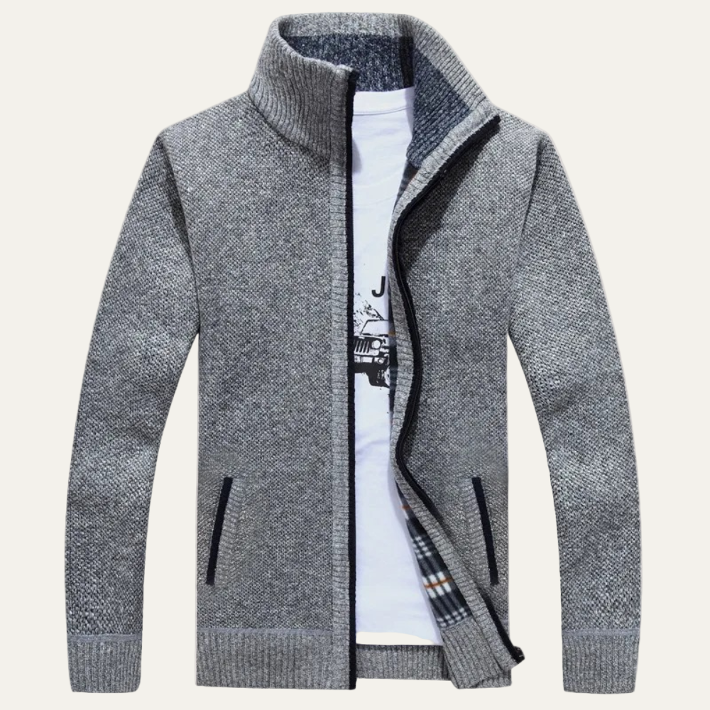 Men’s Mock Neck Textured Knit Full Zip Fleece Lined Jacket