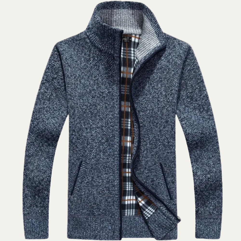 Men’s Mock Neck Textured Knit Full Zip Fleece Lined Jacket