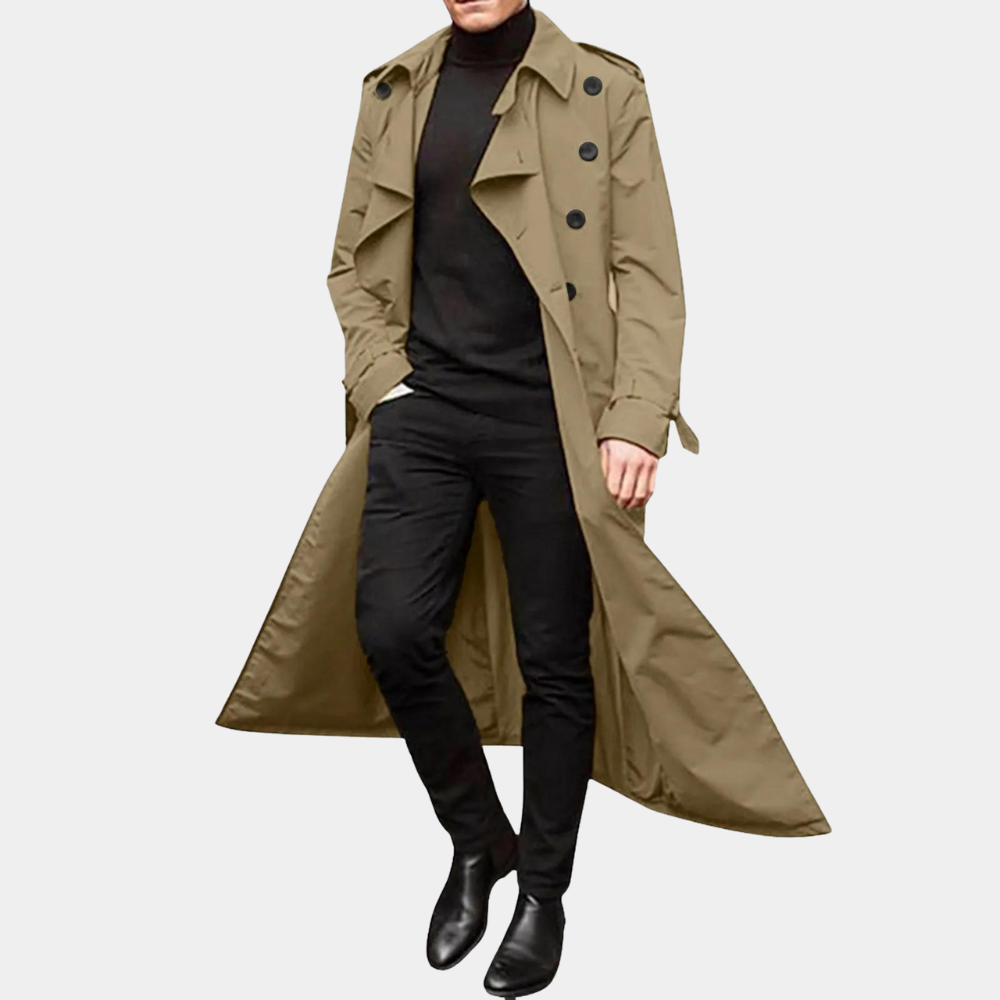 Waterproof Double Breasted Men's Long Coat