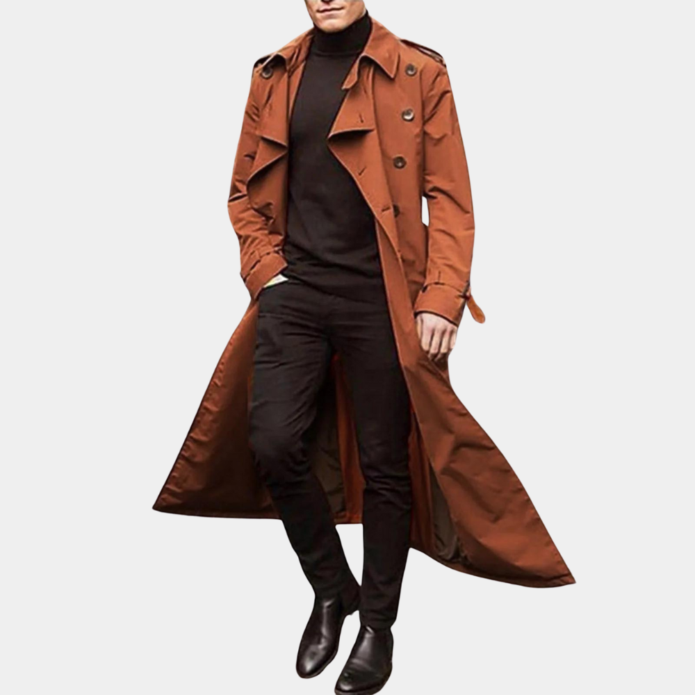 Waterproof Double Breasted Men's Long Coat - BritishElegance