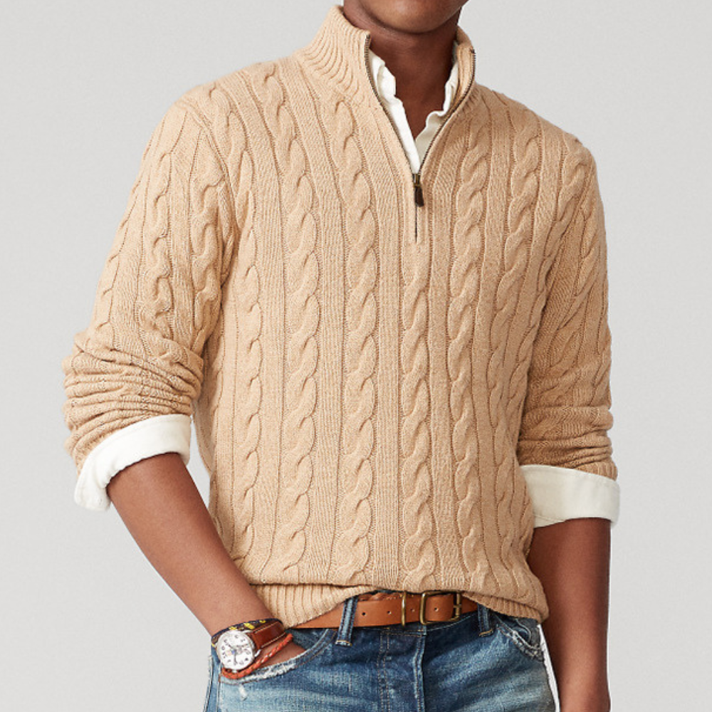 Men's Cozy Cable Knit Quarter Zip Sweater