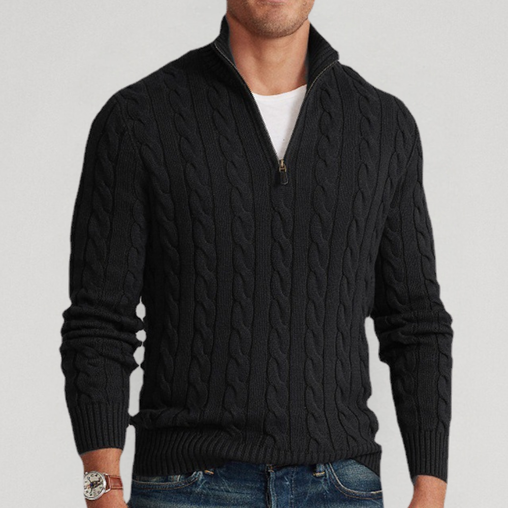 Men's Cozy Cable Knit Quarter Zip Sweater - BritishElegance