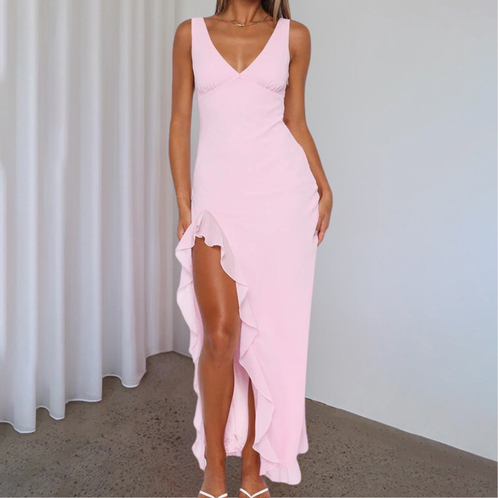 Stylish V-Neck Maxi Dress with Side Slit