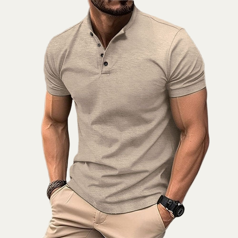 Men’s Fitted Mandarin Collar Henley Polo Shirt