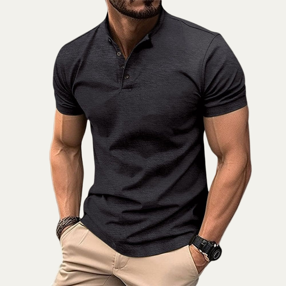 Men’s Fitted Mandarin Collar Henley Polo Shirt