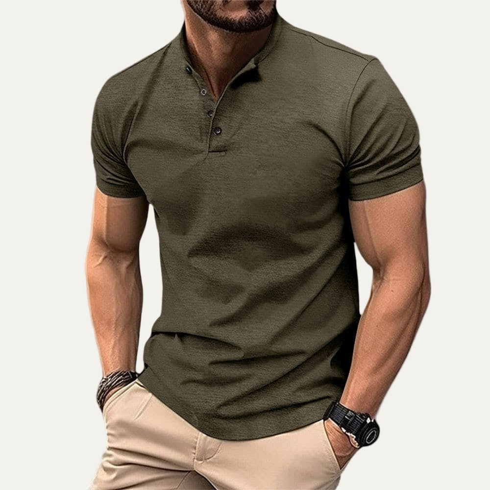 Men’s Fitted Mandarin Collar Henley Polo Shirt