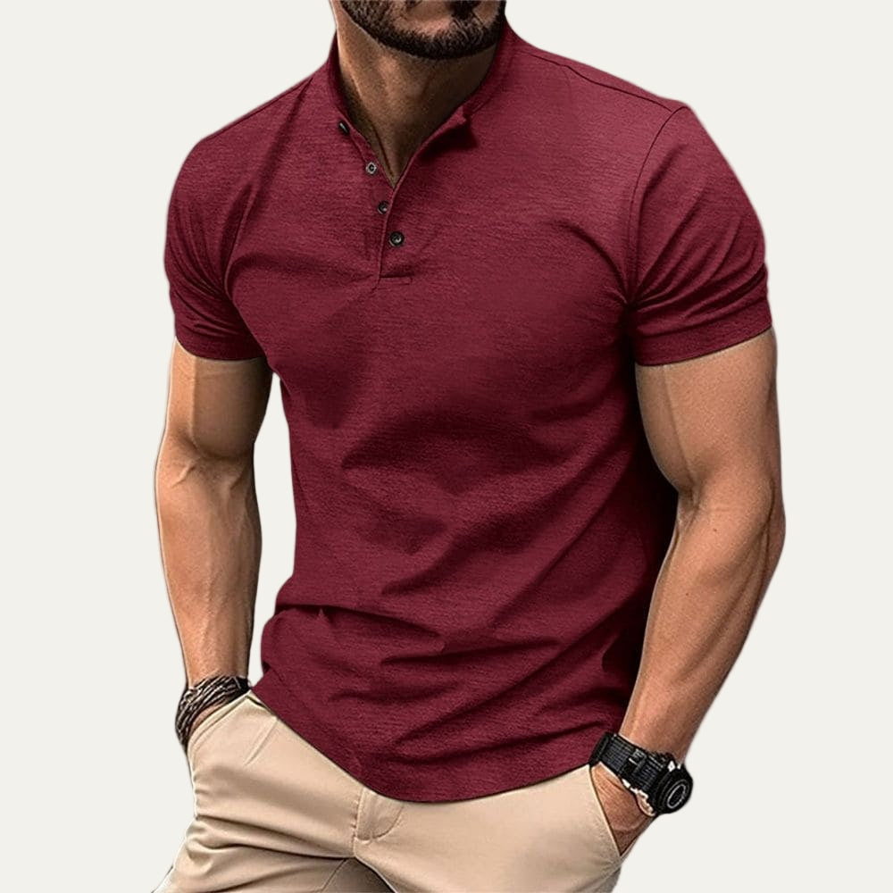 Men’s Fitted Mandarin Collar Henley Polo Shirt