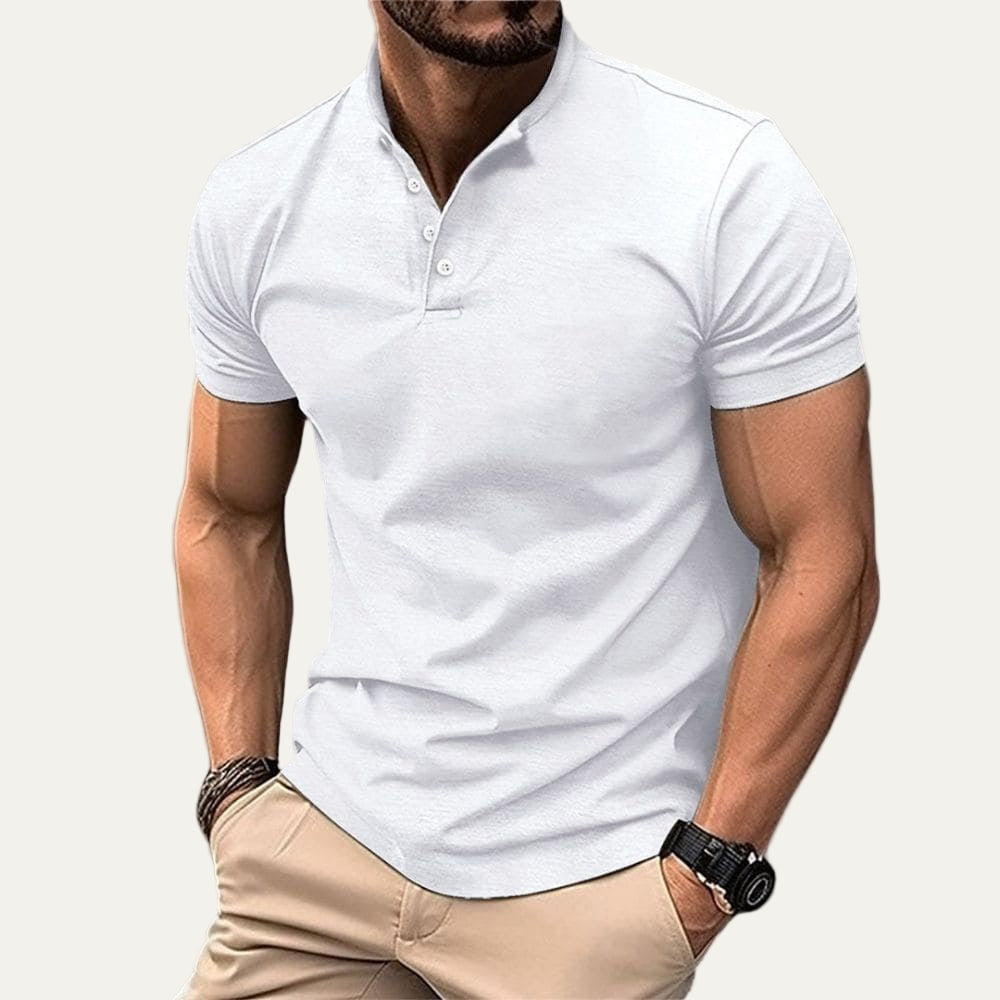 Men’s Fitted Mandarin Collar Henley Polo Shirt