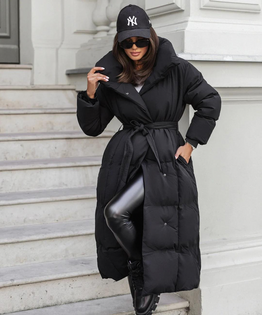 Womens Long Elegant Belted Coat – Sophisticated Outerwear for Women