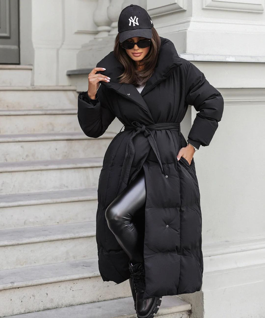 Womens Long Elegant Belted Coat – Sophisticated Outerwear for Women