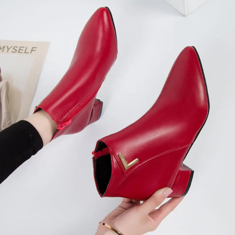 Women's Low Heel Zip Up Ankle Boots