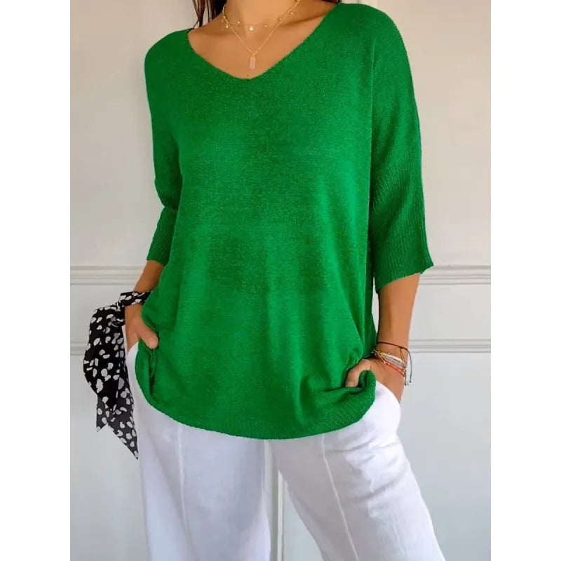 Relaxed Fit V-Neck Sweater for Women
