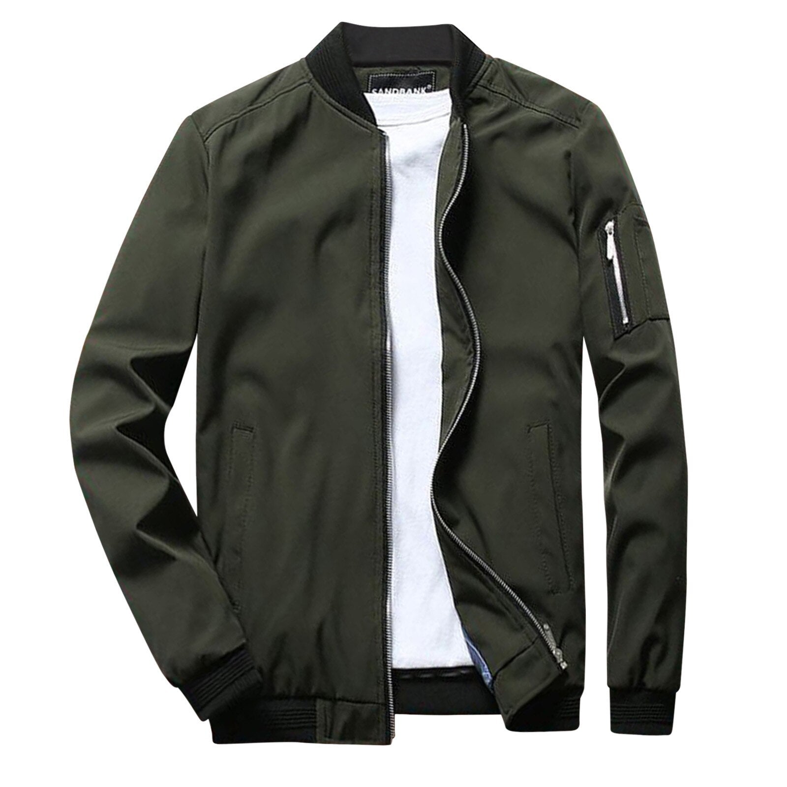 Men's Zip Up Bomber Jacket - Fleece Lined & Side Pockets - BritishElegance