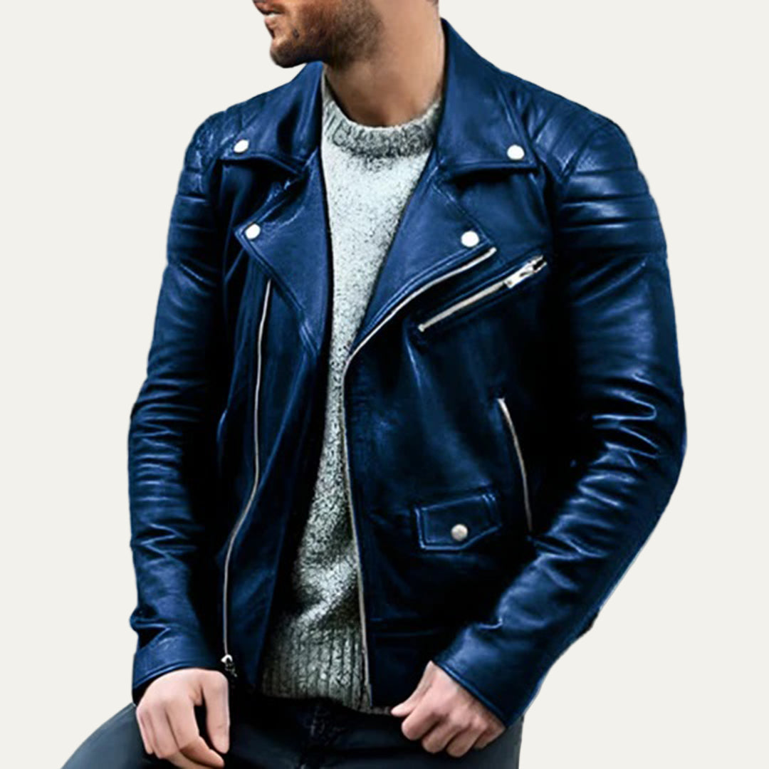 Men’s Asymmetrical Zip Biker Leather Jacket