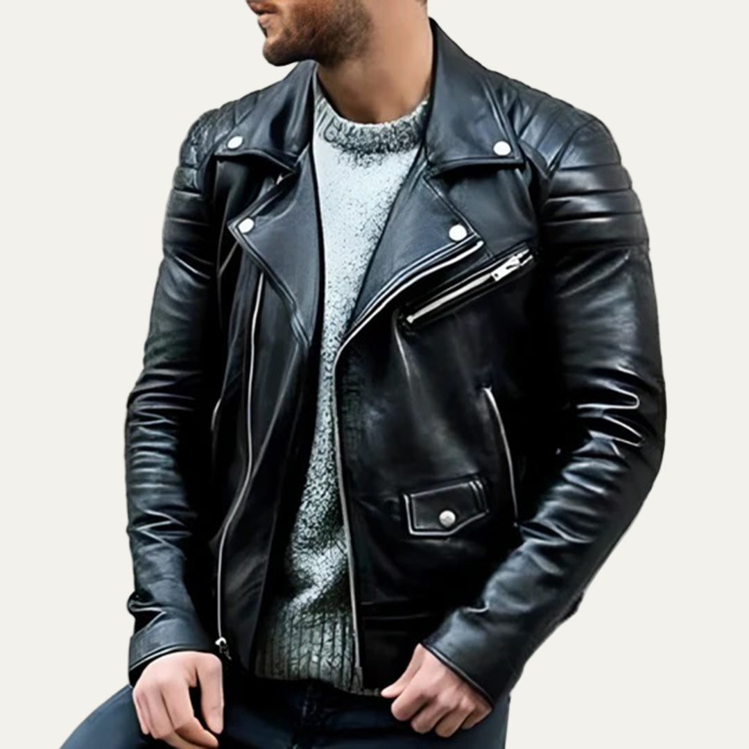 Men’s Asymmetrical Zip Biker Leather Jacket