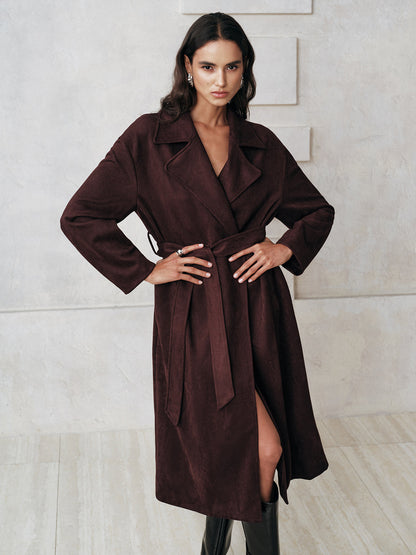 Cameron | Women’s Refined Belted Suede Longline Coat