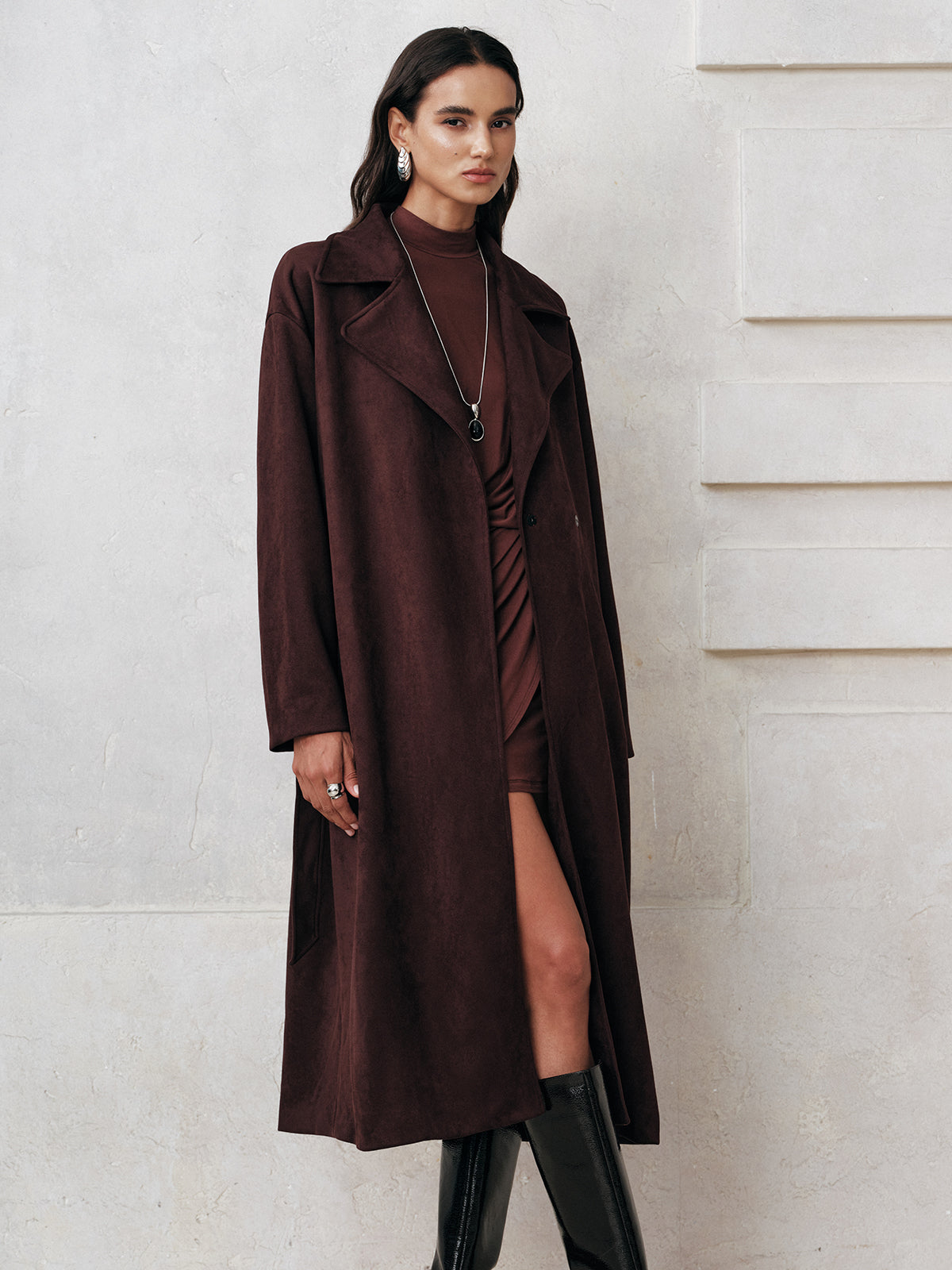 Cameron | Women’s Refined Belted Suede Longline Coat