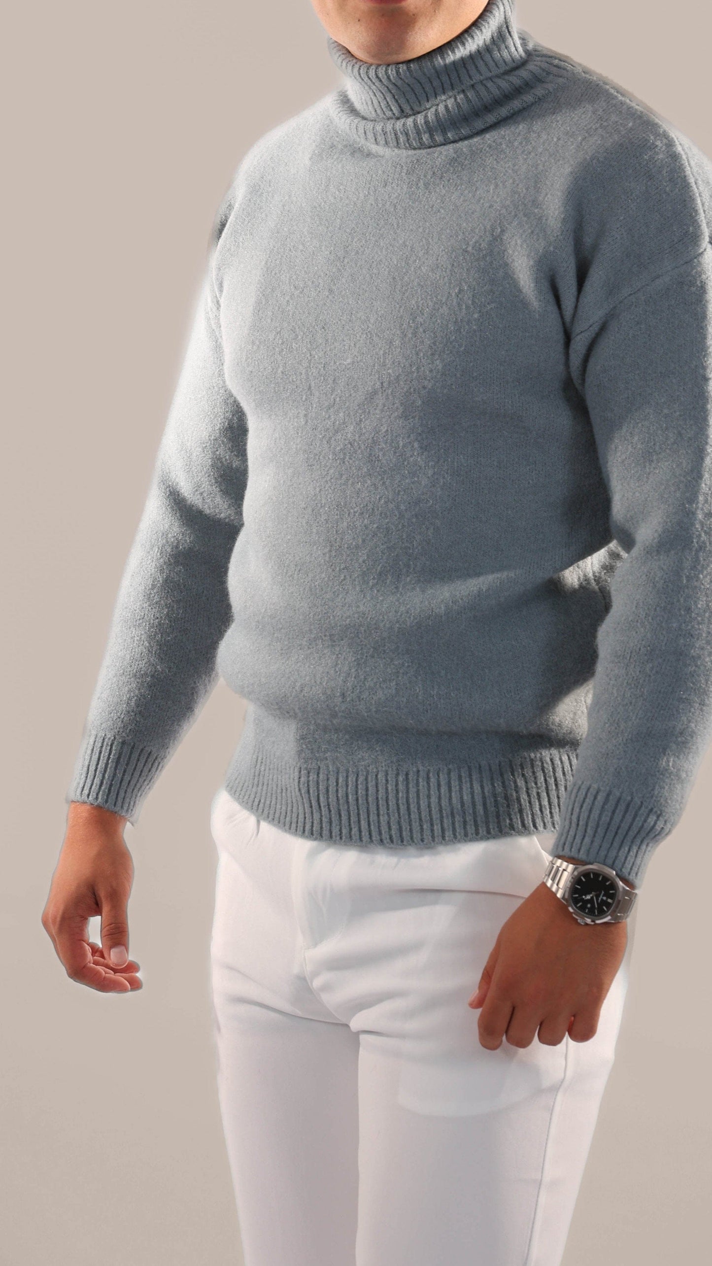 Warm Knitted Roll Neck Jumper Men