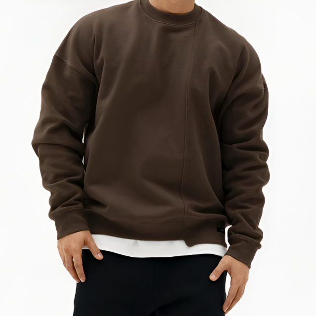 Oscar Oversized Crewneck Sweatshirt | Ribbed Side Slits Hip-Length Crewneck Sweatshirt